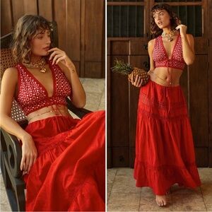 Cottage-Core Red Women's Embroidered Top